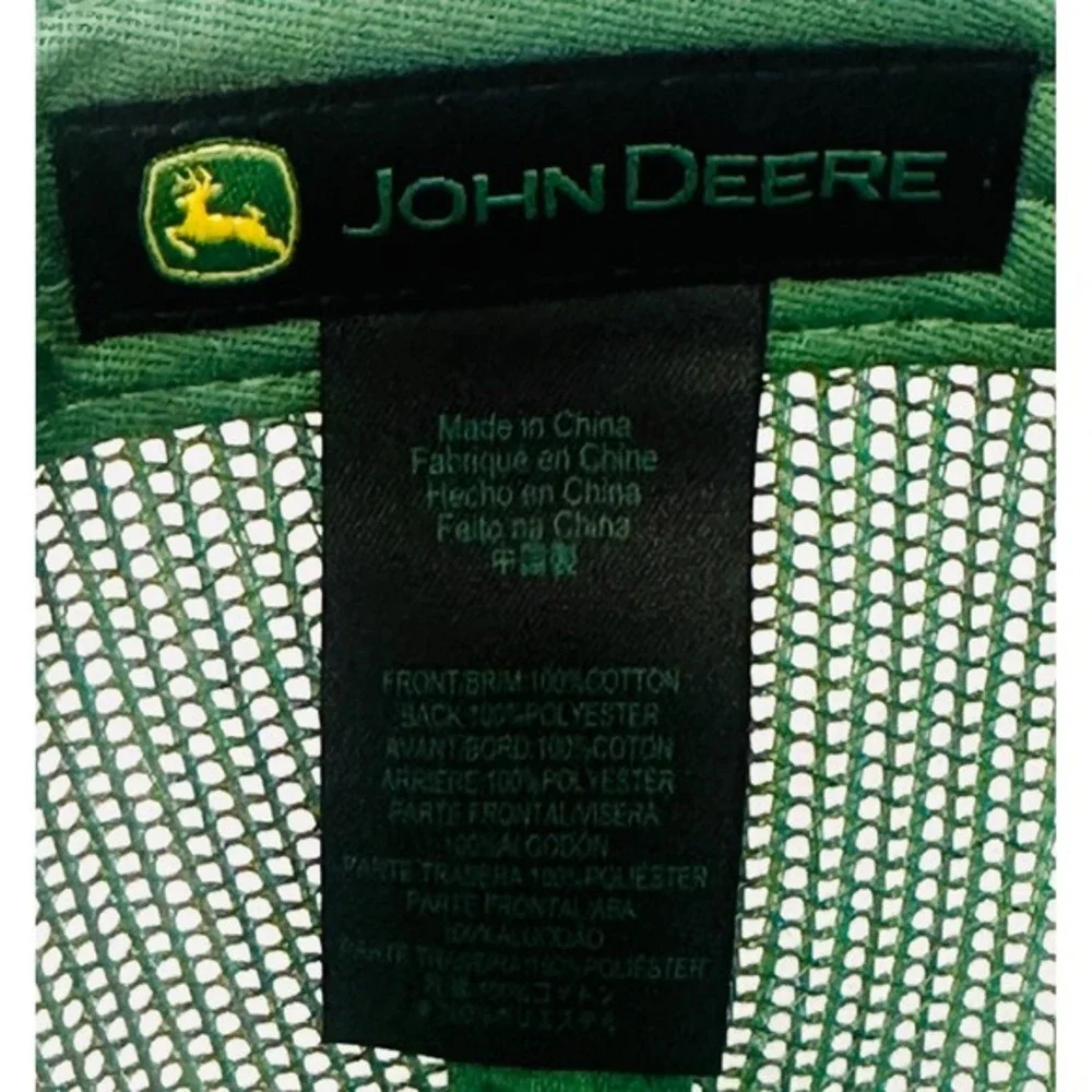 John Deere Embroidered Logo White & Green Trucker Snapback Mens Hat One Size NWT